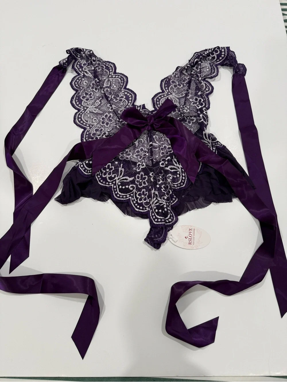RSLOVE Purple Lace Halter Teddy Lingerie Bodysuit - NWT Size Medium